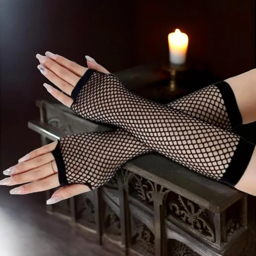 All-season Trendy Fingerless Fishnet Lace Gloves One Size‎